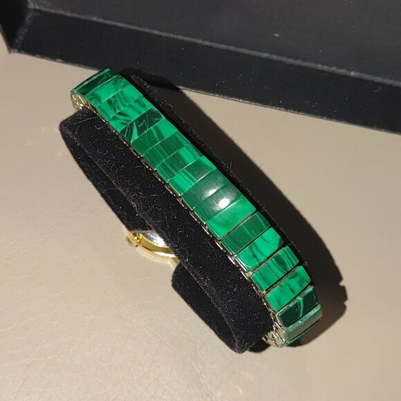 Michelle Louise Wristwatch Malachite Vintage Style Roman Numeral Gold Tone Bezel - Picture 5 of 9